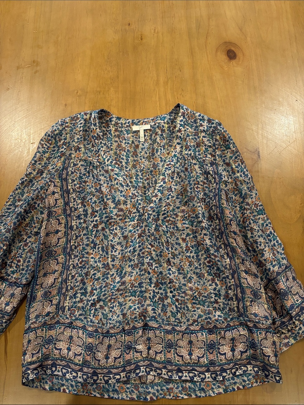 Joie Floral V-Neck Tunic in Blue, Navy and Cream